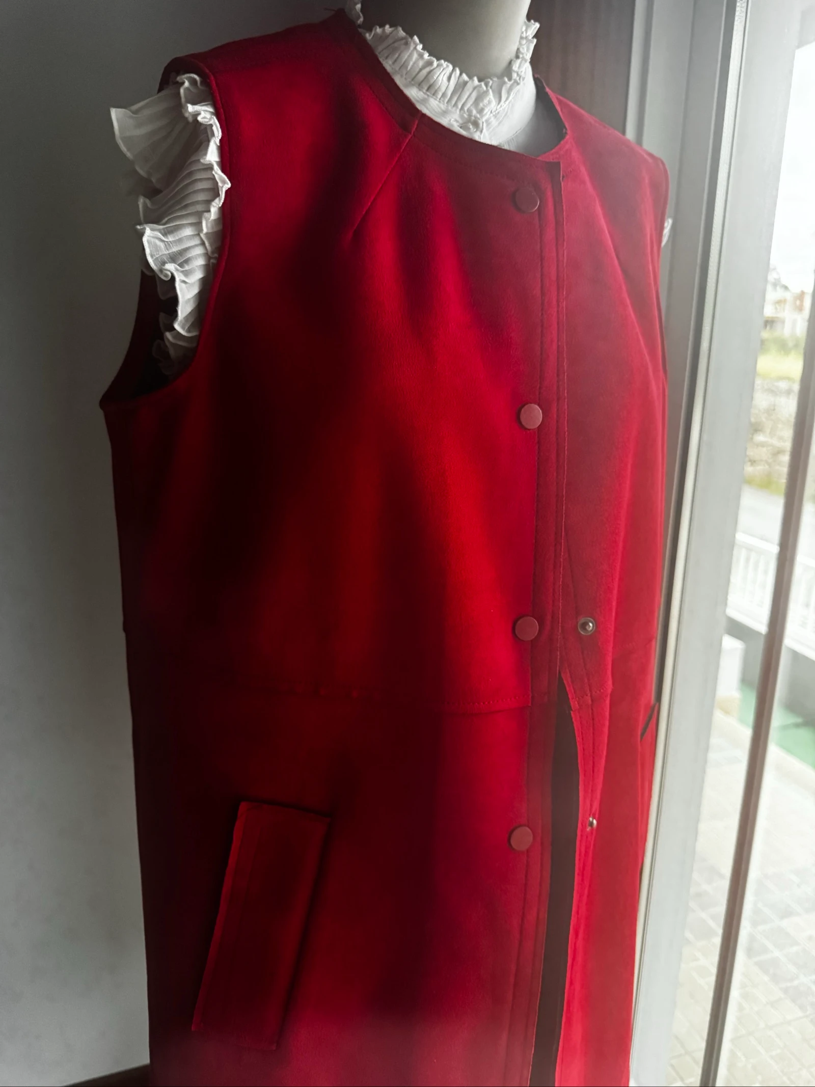 Zara Long Vest L Red Suede Sleeveless Elegant Casual – photo 7